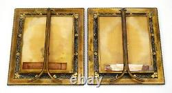 Antique Gilt Brass Frame Burlwood & Mother of Pearl Inlay Signed Portraits PAIR
