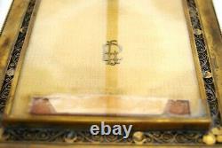 Antique Gilt Brass Frame Burlwood & Mother of Pearl Inlay Signed Portraits PAIR