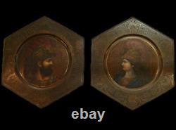 Antique Greek Roman Mythology Pair Oil Paintings God & Goddess Portraits Signed