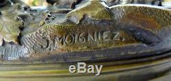 Antique JULES MOIGNIEZ Signed c1870's XL Pair of PHEASANT BRONZE SCULPTURES 12