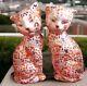 Antique Japanese Made Imari Large Porcelain Cats Pair Signed Japan Beautiful