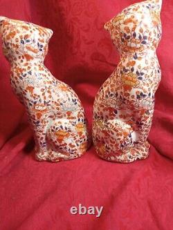 Antique Japanese Made Imari Large Porcelain Cats PAIR Signed Japan Beautiful