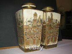 Antique Japanese Meiji Period Pair Satsuma Vases Signed