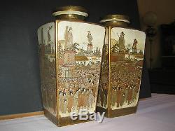 Antique Japanese Meiji Period Pair Satsuma Vases Signed