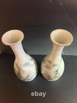 Antique Japanese Pair Of hand-painted vases Signed On Bottom