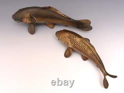 Antique Japanese Pair of Bronze Koi Carp Okimono Nobumitsu signed