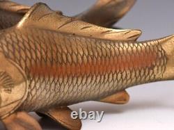 Antique Japanese Pair of Bronze Koi Carp Okimono Nobumitsu signed