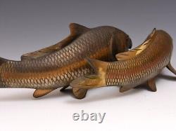 Antique Japanese Pair of Bronze Koi Carp Okimono Nobumitsu signed