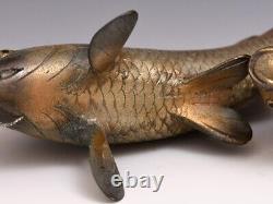 Antique Japanese Pair of Bronze Koi Carp Okimono Nobumitsu signed