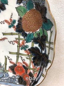 Antique Japanese Porcelain Enamel Plate Pair Hand Painted Signed