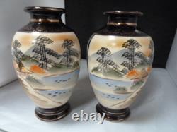 Antique Japanese Pottery SIGNED VASES PAIR SET OF 2 NO DAMAGE