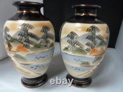 Antique Japanese Pottery SIGNED VASES PAIR SET OF 2 NO DAMAGE