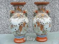 Antique Japanese Satsuma Vases Signed Pair