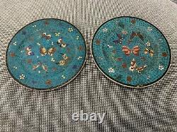 Antique Japanese Signed Kinkozan Porcelain Pair of Butterfly Decorated Plates