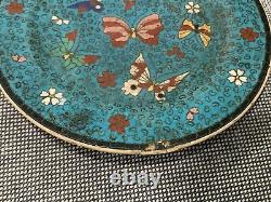 Antique Japanese Signed Kinkozan Porcelain Pair of Butterfly Decorated Plates