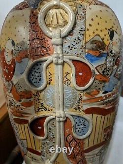 Antique Japanese pair Satsuma Vase Hand Gilded Signed 47cm