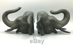 Antique Japanese pair of elephant bronze book ends, signed