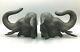 Antique Japanese Pair Of Elephant Bronze Book Ends, Signed