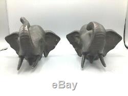 Antique Japanese pair of elephant bronze book ends, signed