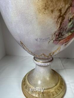 Antique Large Crown Devon Vases Peacocks Signed W. Stuart Circa 1900 Pair 14'