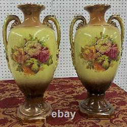 Antique Large Pair Vases Figures & Floral Signed Harley Jones England 19 c1918