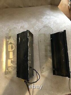 Antique Lighted Theater Sign Pair Signs Men Ladies Architectural Brass Art Deco