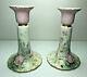 Antique Limoges France Hand Painted Floral Candlesticks Signed Pair 1907 Roses