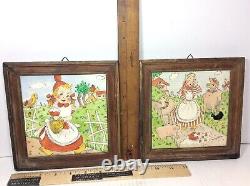 Antique MARY VONNE American DUTCH GIRL FARM ANIMALS WINDMILL COWS COTTAGE TILES