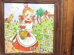 Antique MARY VONNE American DUTCH GIRL FARM ANIMALS WINDMILL COWS COTTAGE TILES