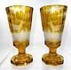Antique Moser Glass Signed Pair Left Right Engraved Stag Deer Hunting Cup Vases