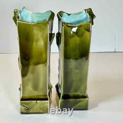 Antique Matched Pair Boy And Girl South Seas French Majolica Signed Vases