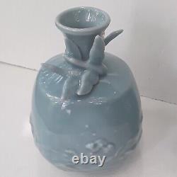 Antique Matching Pair of Japanese Blue Celadon Vases Signed Yamatoku