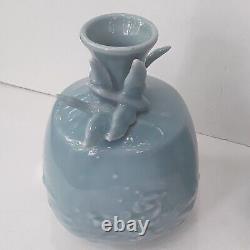 Antique Matching Pair of Japanese Blue Celadon Vases Signed Yamatoku