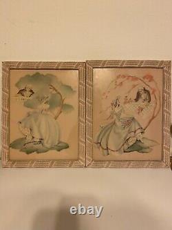 Antique Maude Eggemeyer Signed Victorian Courting Prints Framed Art Set