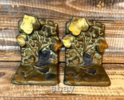 Antique McClelland Barclay Bronze Vining Ivy Bookends Signed Pair 5 Tall x 4