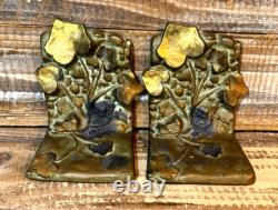 Antique McClelland Barclay Bronze Vining Ivy Bookends Signed Pair 5 Tall x 4