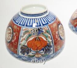 Antique Meiji Era Imari Covered Chawan Signed fuku Pair