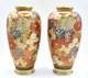 Antique Meiji Millefleur Signed Satsuma Chrysanthemum Flower Porcelain Vase Pair