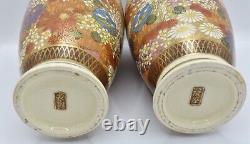 Antique Meiji Millefleur Signed Satsuma Chrysanthemum Flower Porcelain Vase Pair