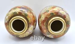 Antique Meiji Millefleur Signed Satsuma Chrysanthemum Flower Porcelain Vase Pair