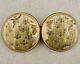 Antique Meiji-period Japanese Satsuma Iris, Bird & Butterfly Buckle Pair Signed