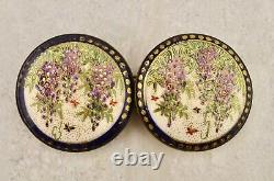 Antique Meiji-period Japanese Satsuma Wisteria & Butterfly buckle pair signed