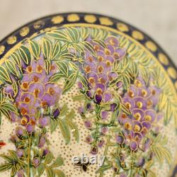 Antique Meiji-period Japanese Satsuma Wisteria & Butterfly buckle pair signed