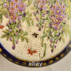 Antique Meiji-period Japanese Satsuma Wisteria & Butterfly buckle pair signed