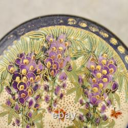 Antique Meiji-period Japanese Satsuma Wisteria & Butterfly buckle pair signed