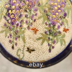 Antique Meiji-period Japanese Satsuma Wisteria & Butterfly buckle pair signed