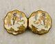 Antique Meiji-period Japanese Satsuma Wisteria & Mt Fuji Buckle Pair Signed