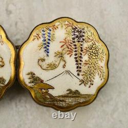 Antique Meiji-period Japanese Satsuma Wisteria & Mt Fuji buckle pair signed