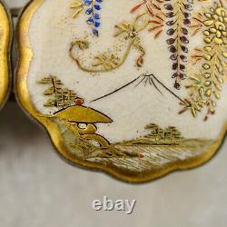 Antique Meiji-period Japanese Satsuma Wisteria & Mt Fuji buckle pair signed