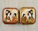 Antique Meiji-period Japanese Satsuma Painted Bijin Figural Buckle Pair Signed